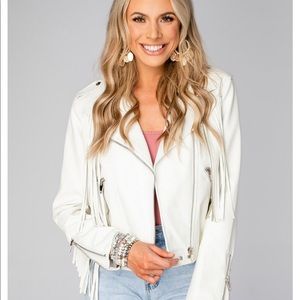 Buddy Love FRANCESCA FRINGE LEATHER JACKET - WHITE